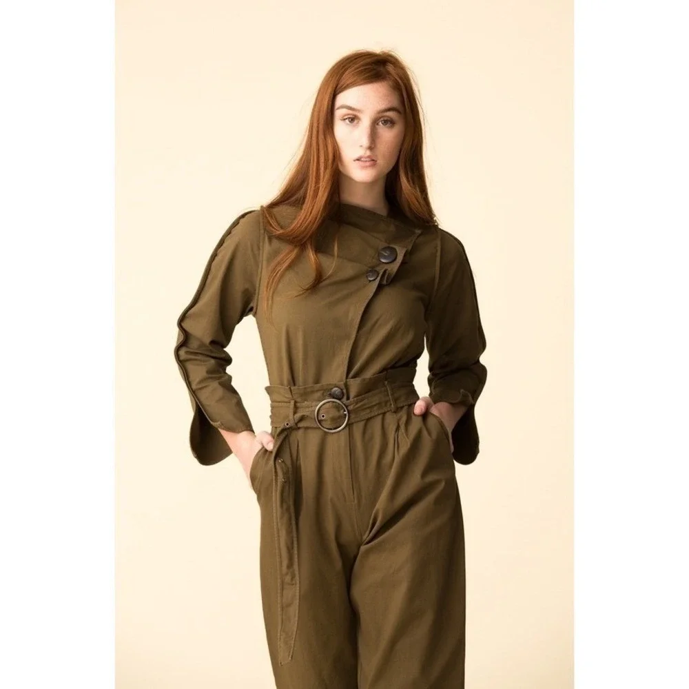 NWT Sea New York | Scout Long Sleeve Jumpsuit Olive Green Sz 0‎ Straight Leg